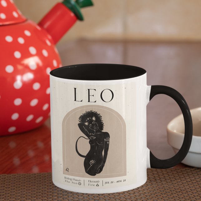 Mug Leo Feminine Zodiac Design Brown Noir 15 OZ (Créateur téléchargé)