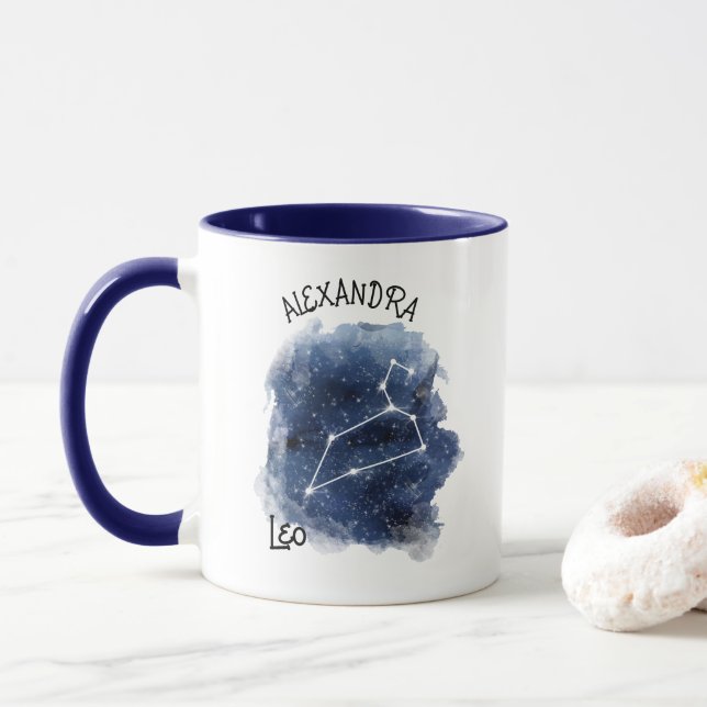 Mug Leo Starry Night Constellation Nom personnalisé (Avec donut)