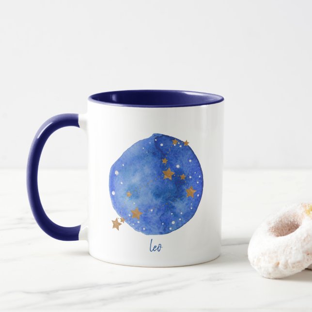 Mug Leo Watercolor Night Sky Constellation Zodiac (Avec donut)