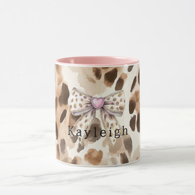 Mug Léopard à coeur avec noeud rose (Centre)