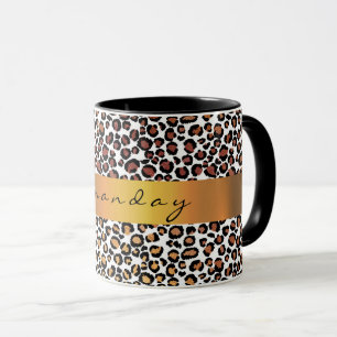 Mug Leopard Animal Black White Gold Stripe Nom du café