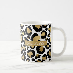 Mug Léopard blanc et doré Cube à café personnalis