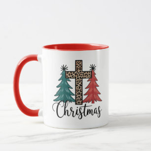 Mug Léopard croix arbres de Noël chrétien 