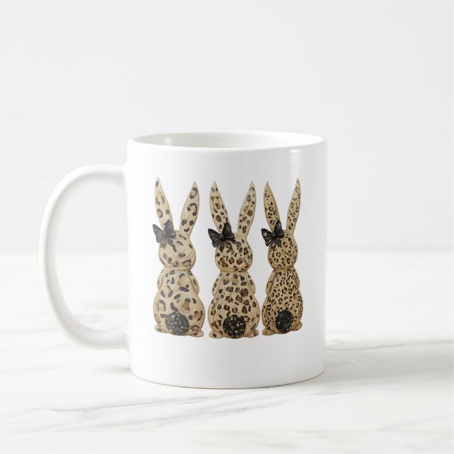 Mug Leopard Cute Bunny Bow Funny Christian Easter Day  (Gauche)