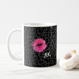 Mug Léopard de noir de baiser de Lipgloss de roses