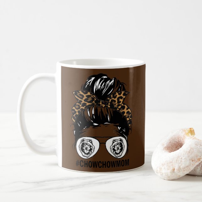 Mug Leopard Messy Cheveux Bun Chow Chow Maman Pour Fem (Avec donut)