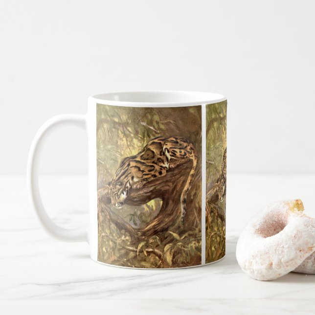 Mug Leopard nuageux par CE Swan, Animaux sauvages Vint (Avec donut)