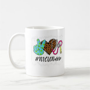 Mug Leopard Peace Love NICU Nurse Stethoscope School N