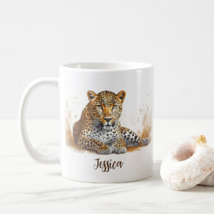 Mug Leopard Portrait Safari Animal Nom Personnalisé