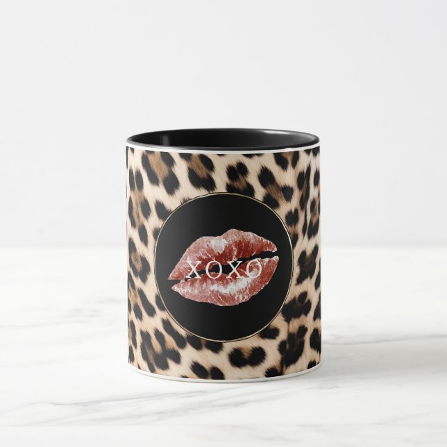 Mug Leopard Print Red Lips XOXO (Centre)