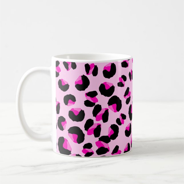Mug Léopard rose. Motif de peau animale. Leopard. Pant (Gauche)