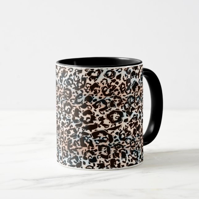 Mug léopard, tendance, tacheté, marron, beige, peau, (Devant droit)