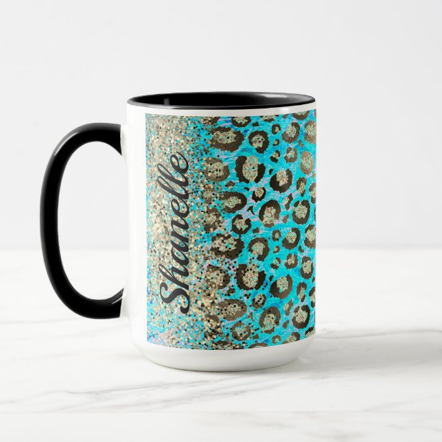 Mug Léopard turquoise brillant (Gauche)