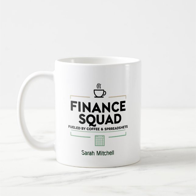 Mug L'équipe financière alimentée par le café et les f (Gauche)