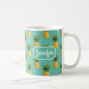 Mug Les ananas tropicaux sur Teal   ajoutent votre nom