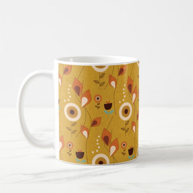 Mug les années 70 Mi-Siècle Moderne Mustard Floral (Gauche)