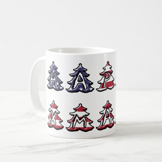 Mug Les arbres de Noël patriotiques Joyeux XMAS (Devant gauche)