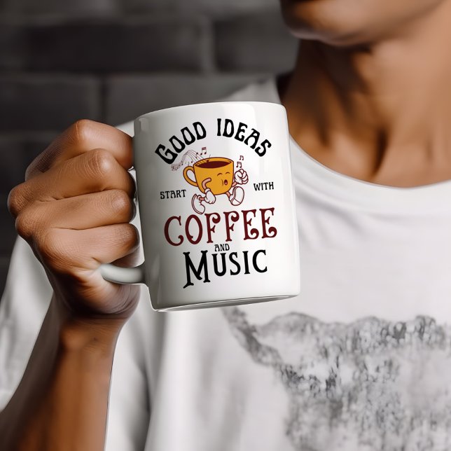 Mug Les bonnes idées commencent par le café et la musi (Créateur téléchargé)