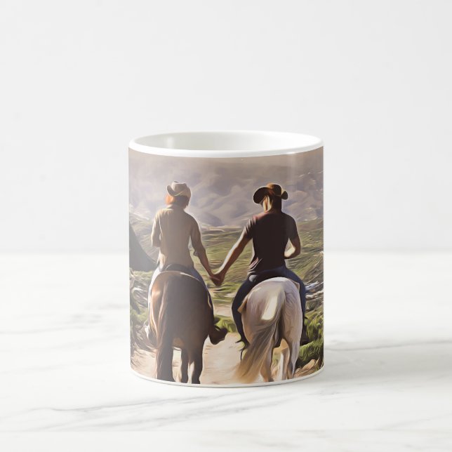 Mug Les Chevaux Romantiques Tenant Les Mains Peint (Centre)