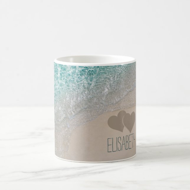 Mug Les coeurs découpés par sable d'océan d'Aqua (Centre)
