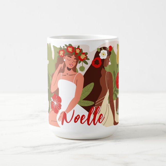 Mug Les femmes dans le jardin, Fleurs rouges Le feuill (Centre)