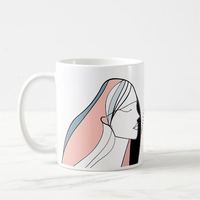 Mug Les Filles Dans L'Art De Ligne Abstraite Minimalis (Gauche)