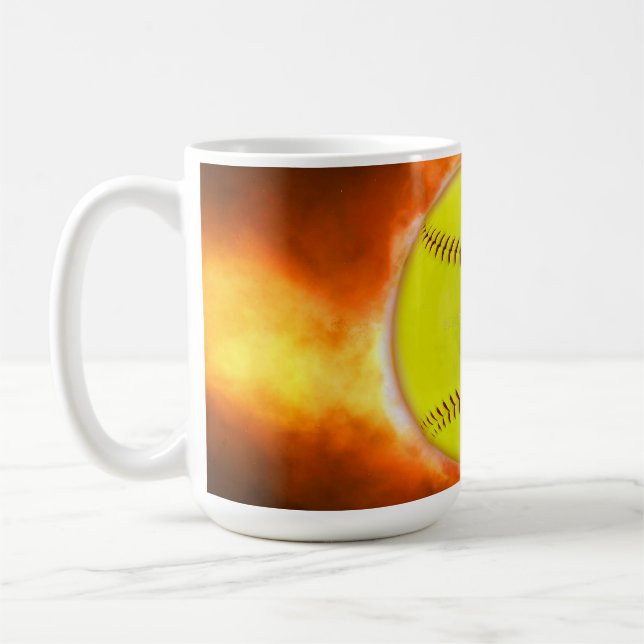 Mug Les flammes de balle rapide de softball jaune de S (Gauche)