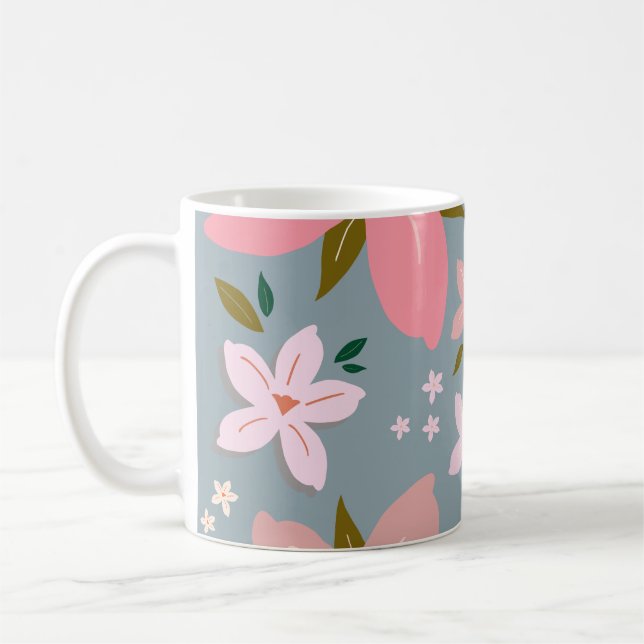 Mug Les Fleurs 06 Fleur Motif Floral Bleu Et Blush (Gauche)