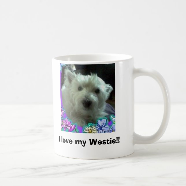 Mug les fleurs bleues, j'aime mon Westie ! ! (Droite)