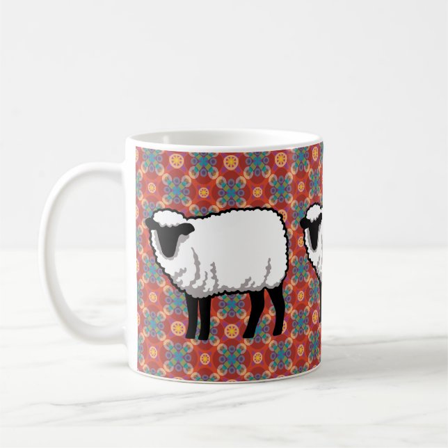 Mug Les moutons sur le Motif rouge orné (Gauche)