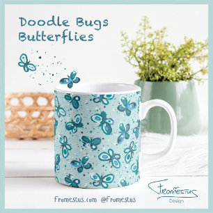Mug Les papillons Doodle - turquoise - motif.