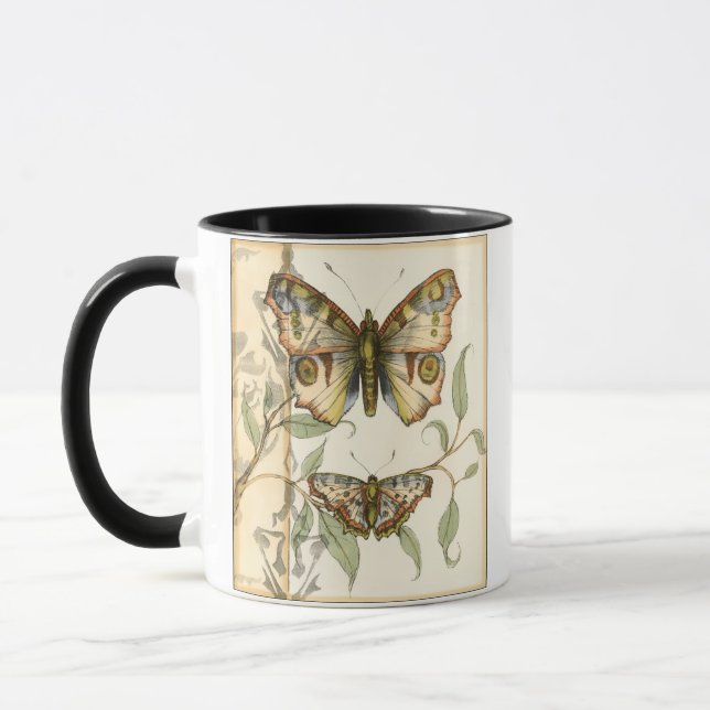 Mug Les papillons Tandem sur les Feuilles verts (Gauche)