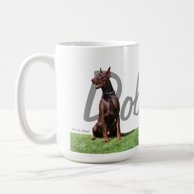 Mug Les Pinschers rouges de dobermann avec la race (Gauche)