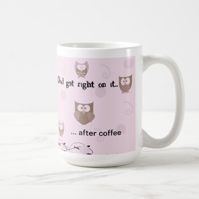 Mug Les points roses de hiboux Brown tourbillonne (Droite)