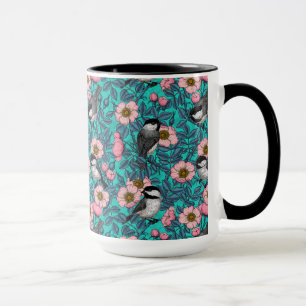 Mug Les poulets dans la nature rose, rose et bleu