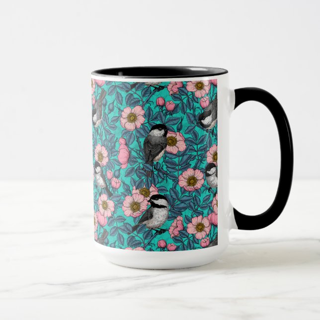 Mug Les poulets dans la nature rose, rose et bleu (Droite)