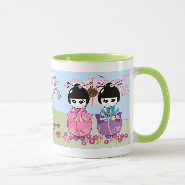 Mug Les poupées japonaises mignonnes, fleurs de (Droite)