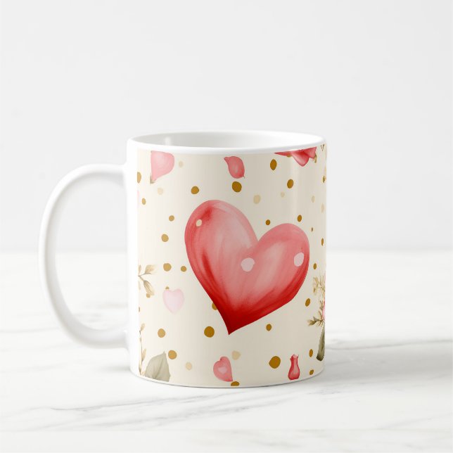 Mug Les roses et les coeurs roses et rouges de Valenti (Gauche)