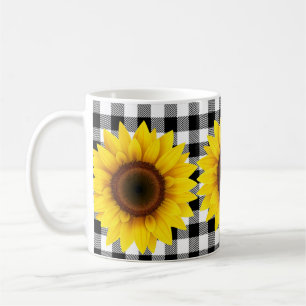Mug Les tournesols en blanc noir En vichy