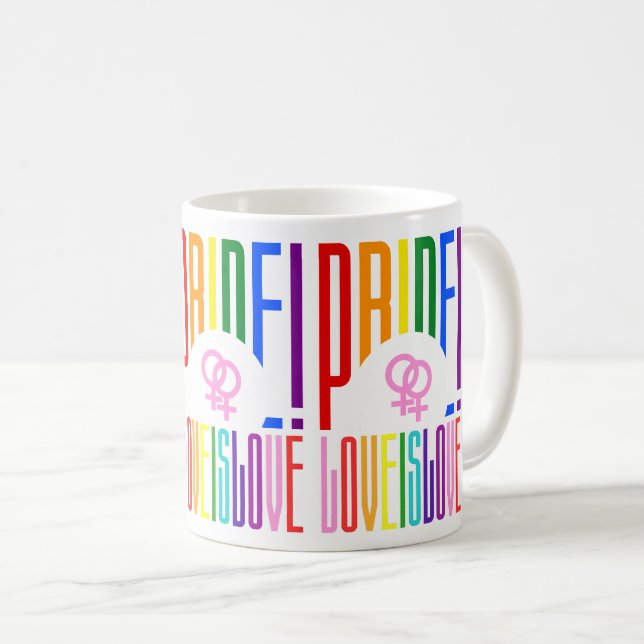 Mug Lesbian Love is Love LGBT Pride Rainbow Typography (Devant droit)