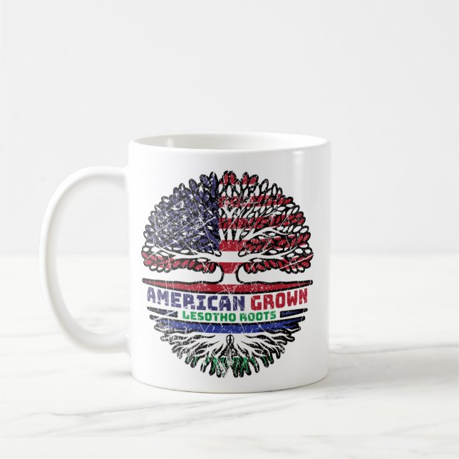 Mug Lesotho American États-Unis Tree Roots Flag (Gauche)