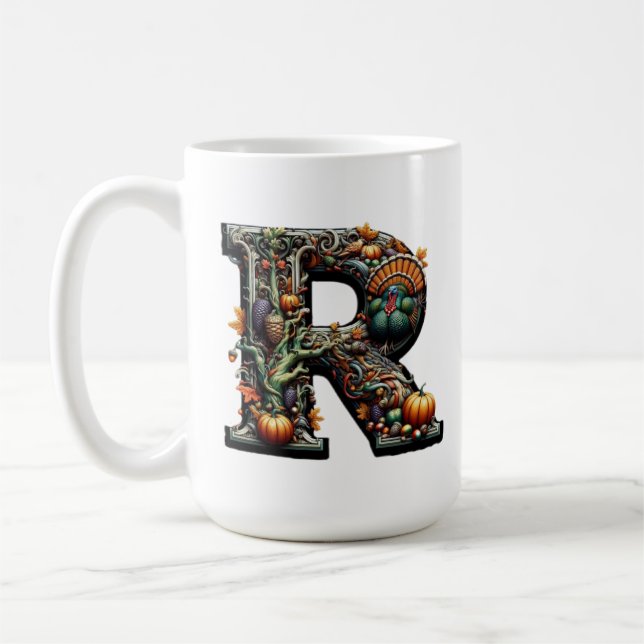 Mug Letter R Thanksgiving style turkey  (Gauche)