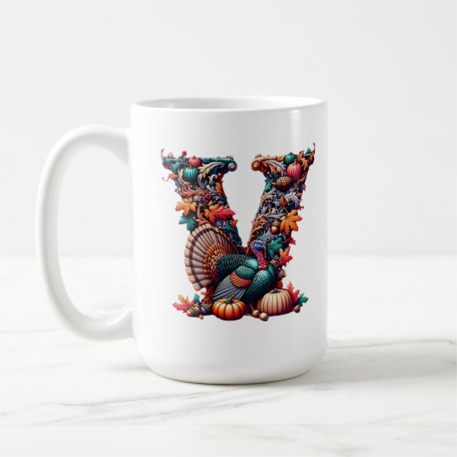 Mug Letter V Thanksgiving turkey style gift  (Gauche)