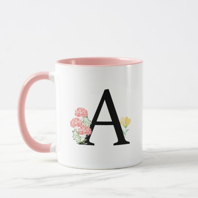 Mug Lettre A Aquarelle Fleurs florales Monogramme (Gauche)