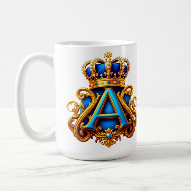 Mug Lettre A dorée ornée avec cadre et couronne (Gauche)