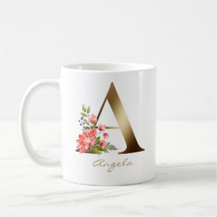 Mug Lettre A Faux Gold Foil Monogramme Floral