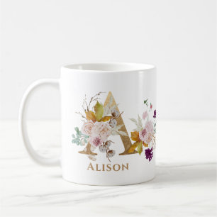 Mug Lettre A - Gold Floral Nom soeur collègue ami coll