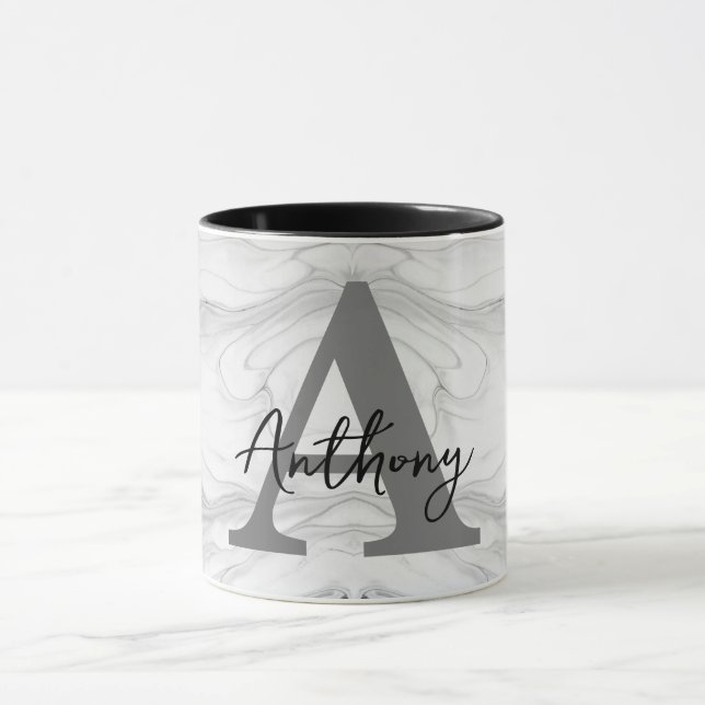 Mug Lettre A Monogramme en Marbre Moderne et Classique (Centre)