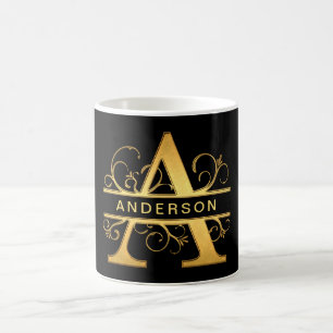 Mug Lettre "A" Monogramme Nom personnalisé Black Gold