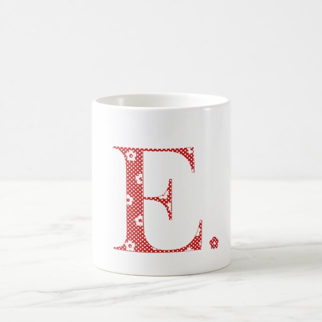 Mug lettre à motifs de fleurs E rouge & points) (Centre)